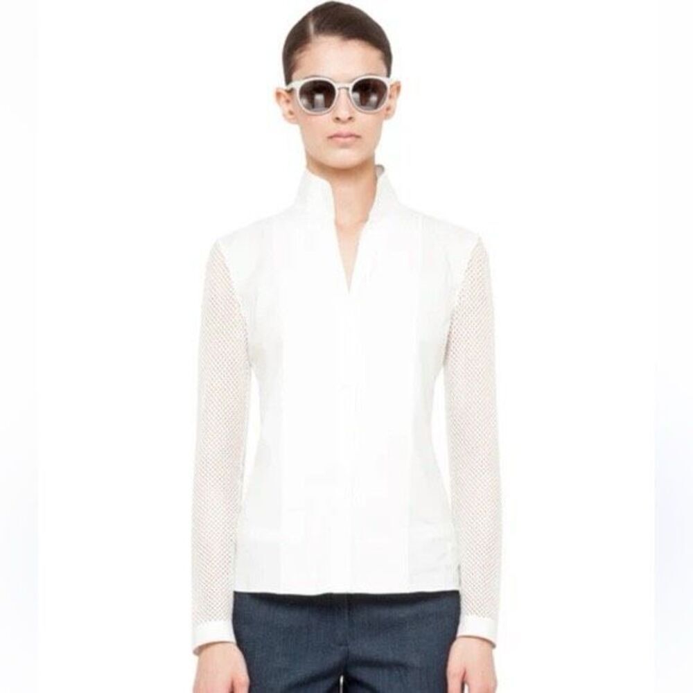 ✨AKRIS PUNTO Cream/White Mesh Sleeve Sz 14 Blouse✨